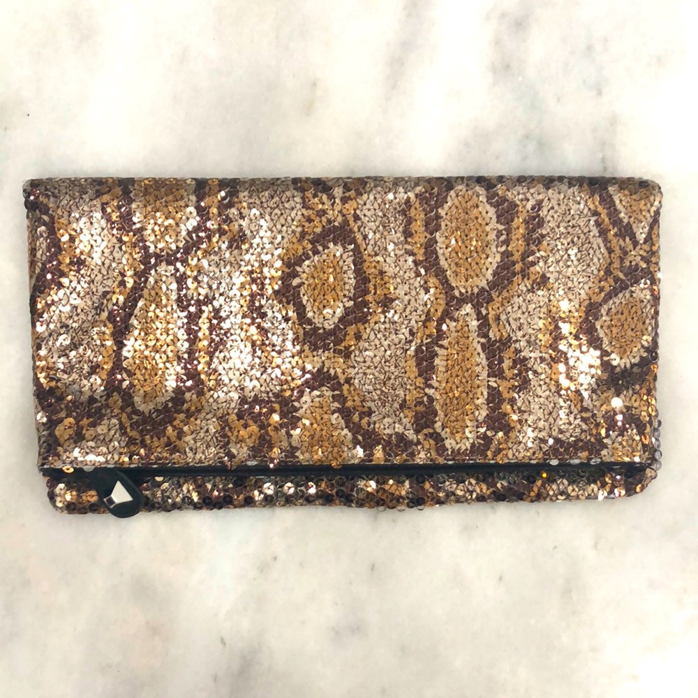 BCBGeneration Snake Print Sequin Clutch